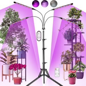 LED Plant Grow Light, Full Spectrum 30W40W Tripod Floor Model, Red and Blue Timed Dimming with RF Remote Control